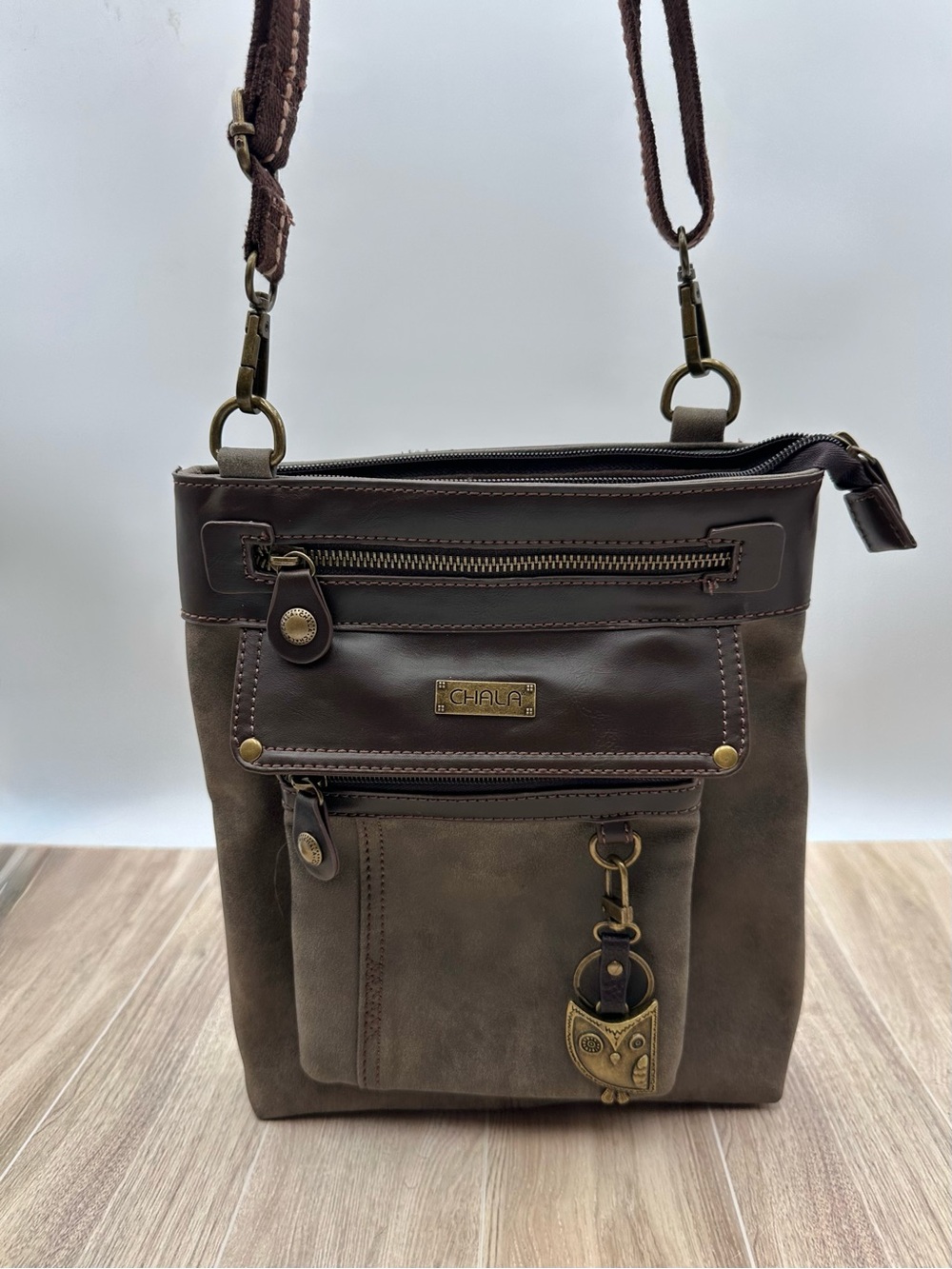 Chala Gemini 3-In-1 OWL Stone Gray Crossbody Mini or Belt Bag Convertible Purse